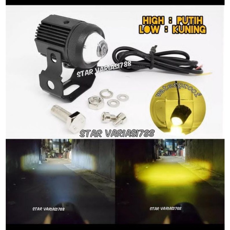 Lampu tembak laser LED D2 mini 2 warna high low putih kuning waterproof