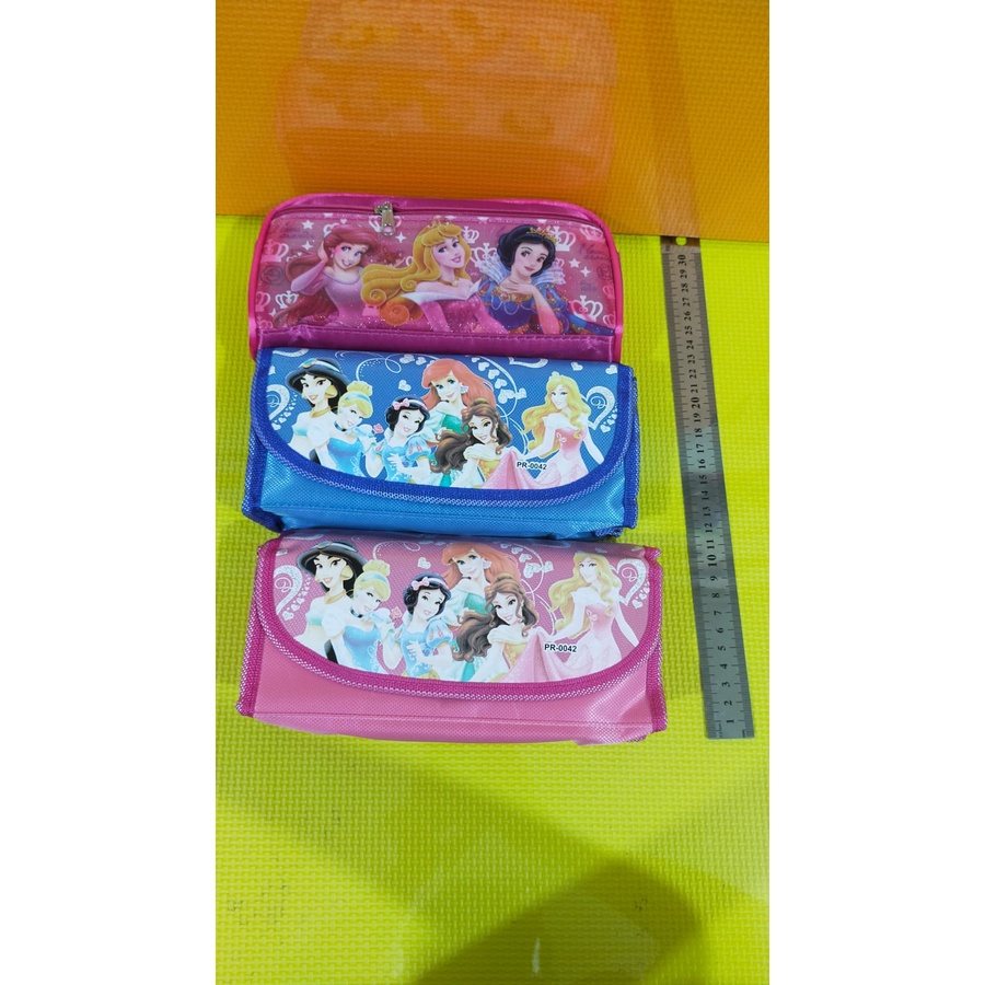 Kotak pensil besar anak bahan kain pouch restleting | tepak alat tulis | kartun karakter disney