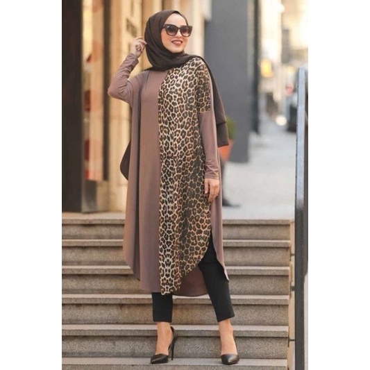 LEO TUNIK KOMBINASI TERBARU/ TUNIK WANITA KOMBINASI LEOPARD/ TUNIK CANTIK LENGAN PANJANG/ TUNIK MOTIF LEOPARD/ TUNIK TRENDY KEKINIAN