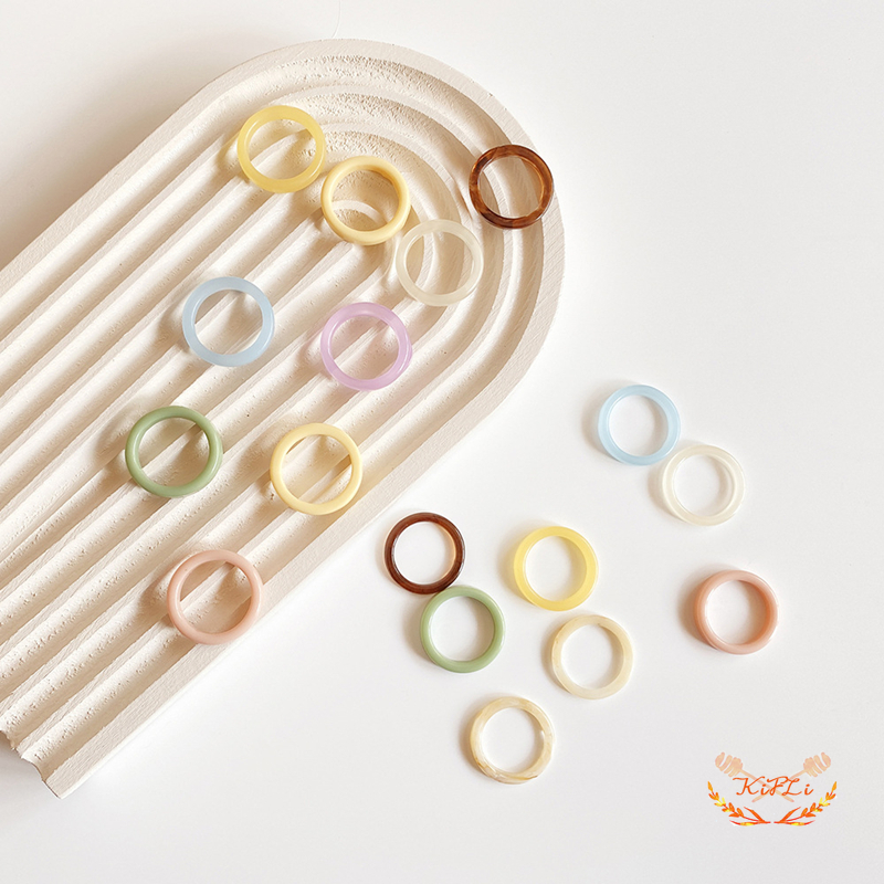 （kifli）Crystal Resin Cincin Set,Candy Colors Acrylic,Vintage Finger Akrilik Rings,Jewelry Aksesoris Perhiasan