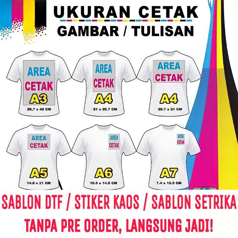 Cetak Sablon DTF SIAP PRESS Lebar 60cm A4, A3, 1/2Mtr, 1meter Bisa Req Gambar atau kirim Gambar sendiri