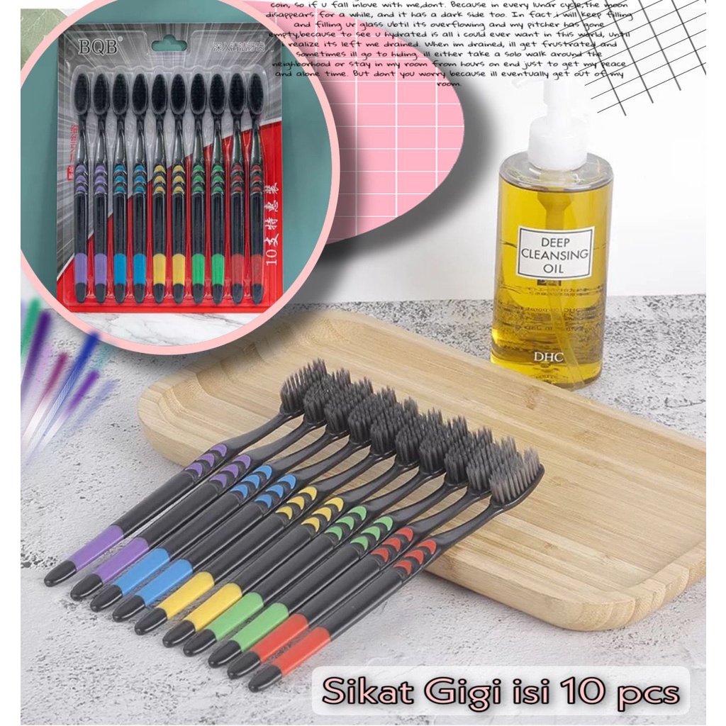 VS BG - PAKET ISI 10 PCS SIKAT GIGI DEWASA WARNA HITAM DAN PUTIH BAHAN LEMBUT