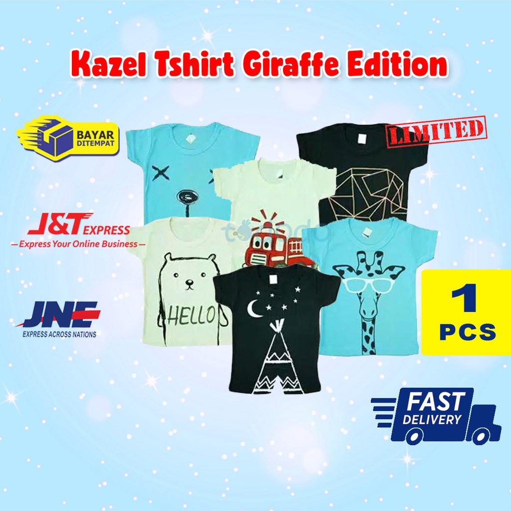 Baju Kaos Bayi Atasan Anak 0-6 Tahun Kazel Tshirt Giraffe Edition 1Pcs