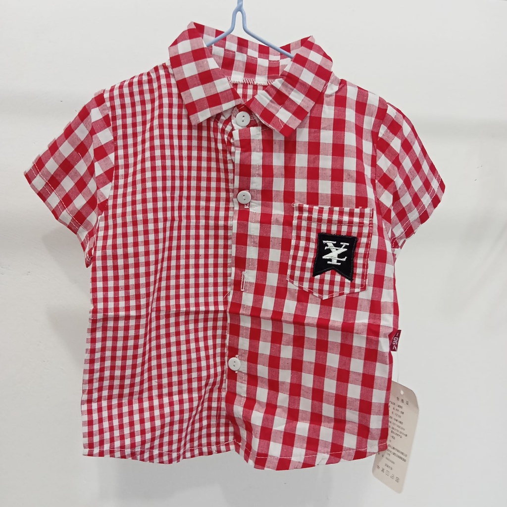 BABYLOVANTA- Atasan kemeja lucu baby impor premium 0-5 Tahun baju baby impor korean Motif Kotak Hitam &amp; Merah YZ