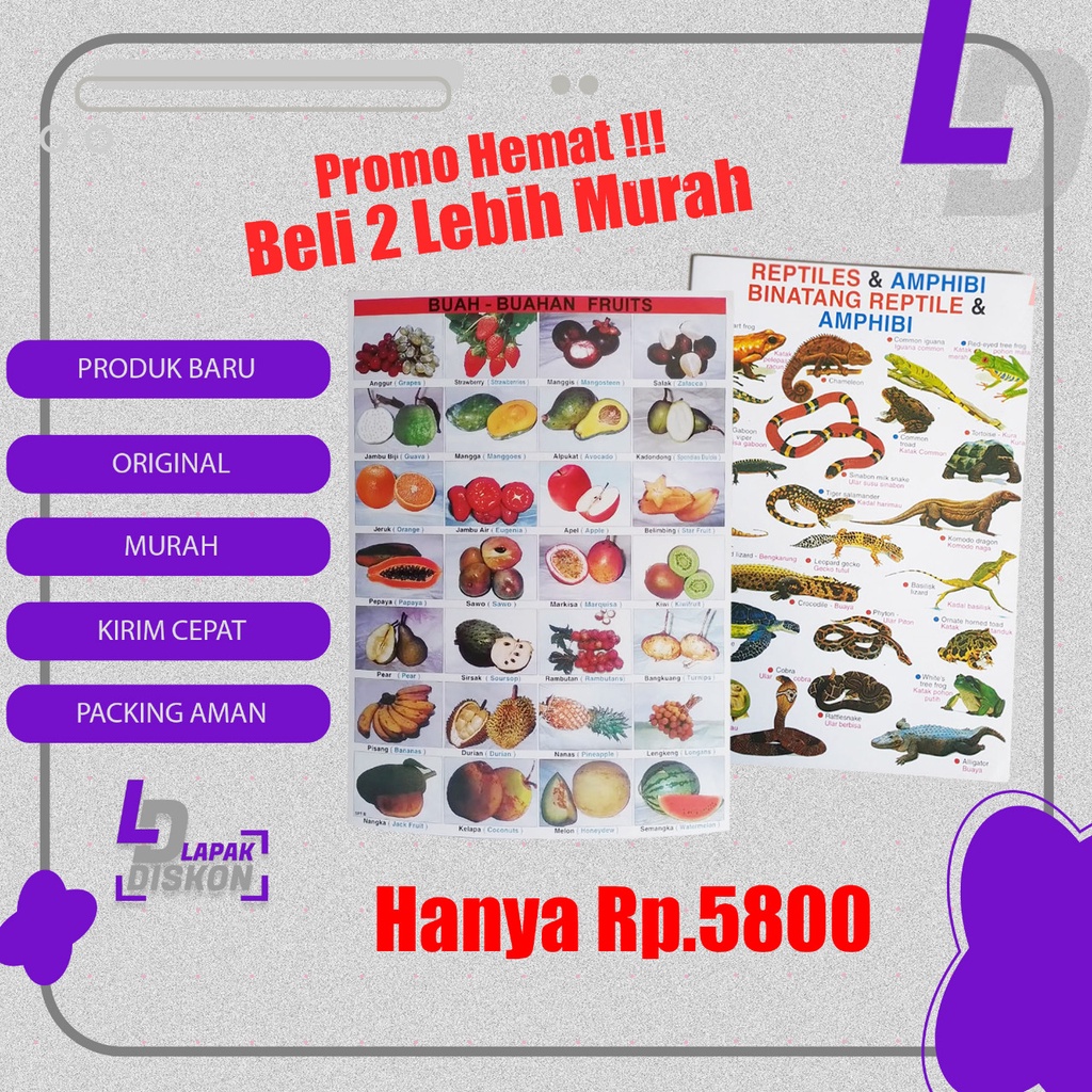 

Promo Poster Beli 2 Lebih Murah | Poster Buah-Buahan Dan Poster Binatang Reptil | Amphibi