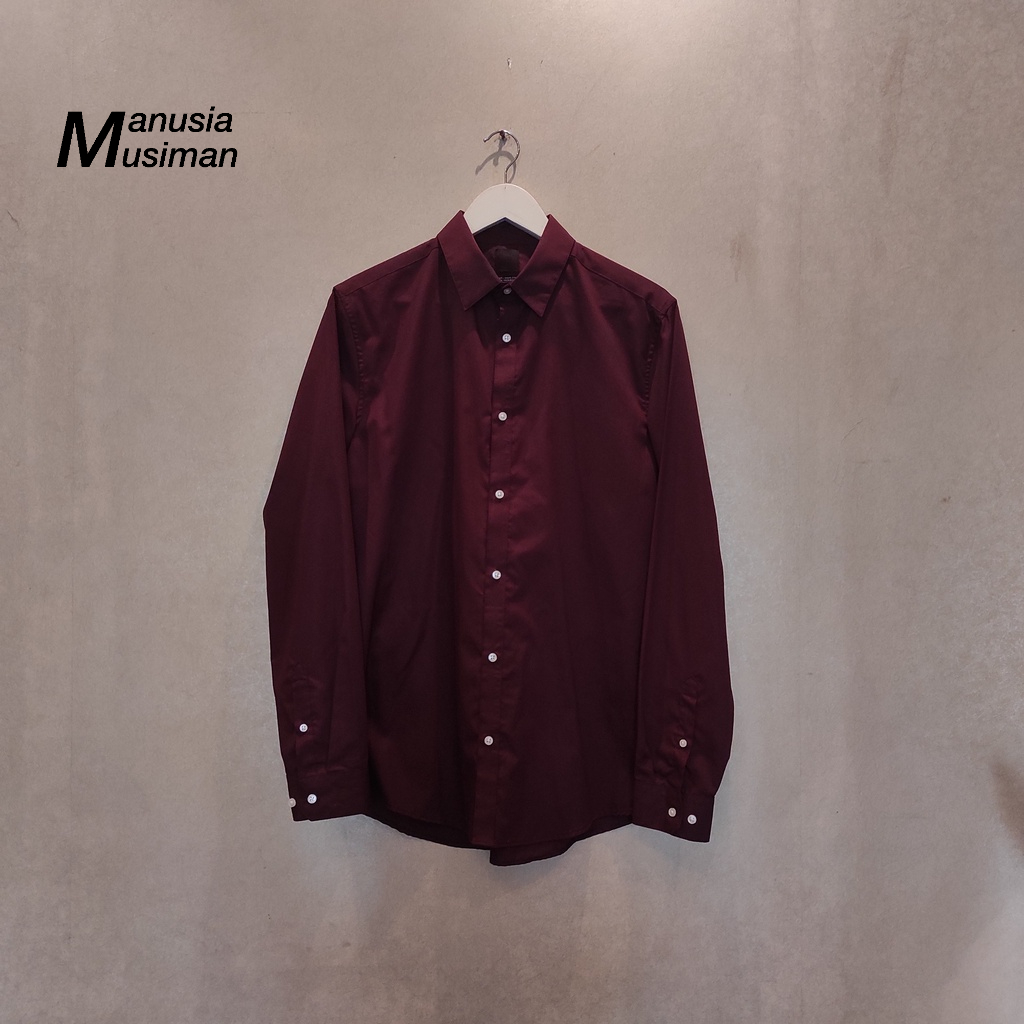 Kemeja H&M Slimfit Formal Original - Maroon