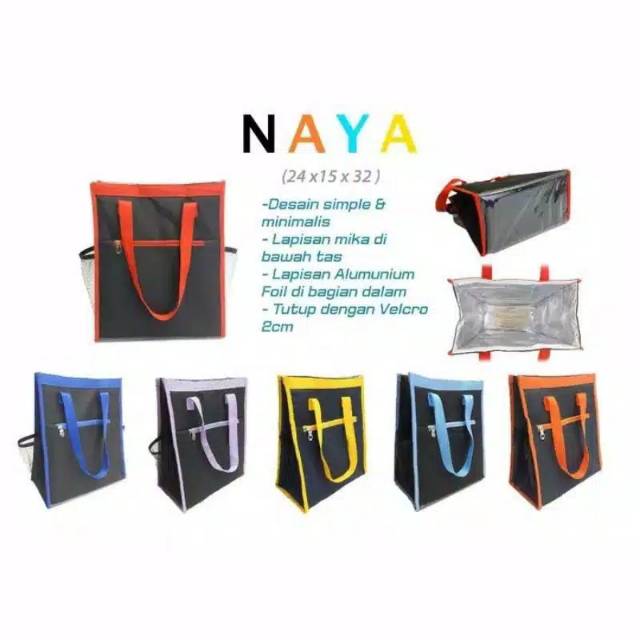 Cooler Bag Naya Medium / Thermal Bag Naya Medium free 2 btl asi 500 ml + 1 blue gel 250 gr / TAS BEKAL / LUNCH BAG FOIL