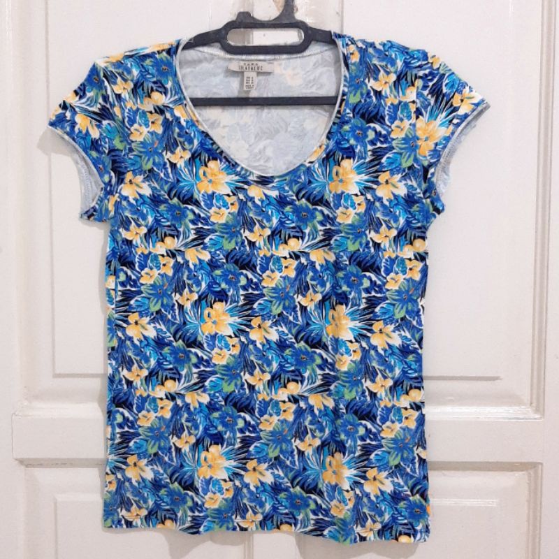 KAOS WANITA ZARA ORI BLUE FLOWERS
