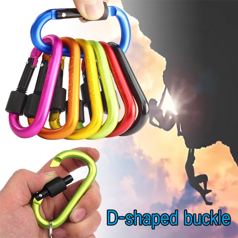 Carabiner Bentuk D Bahan Aluminum Alloy 6 Warna Anti Hilang Untuk Climbing