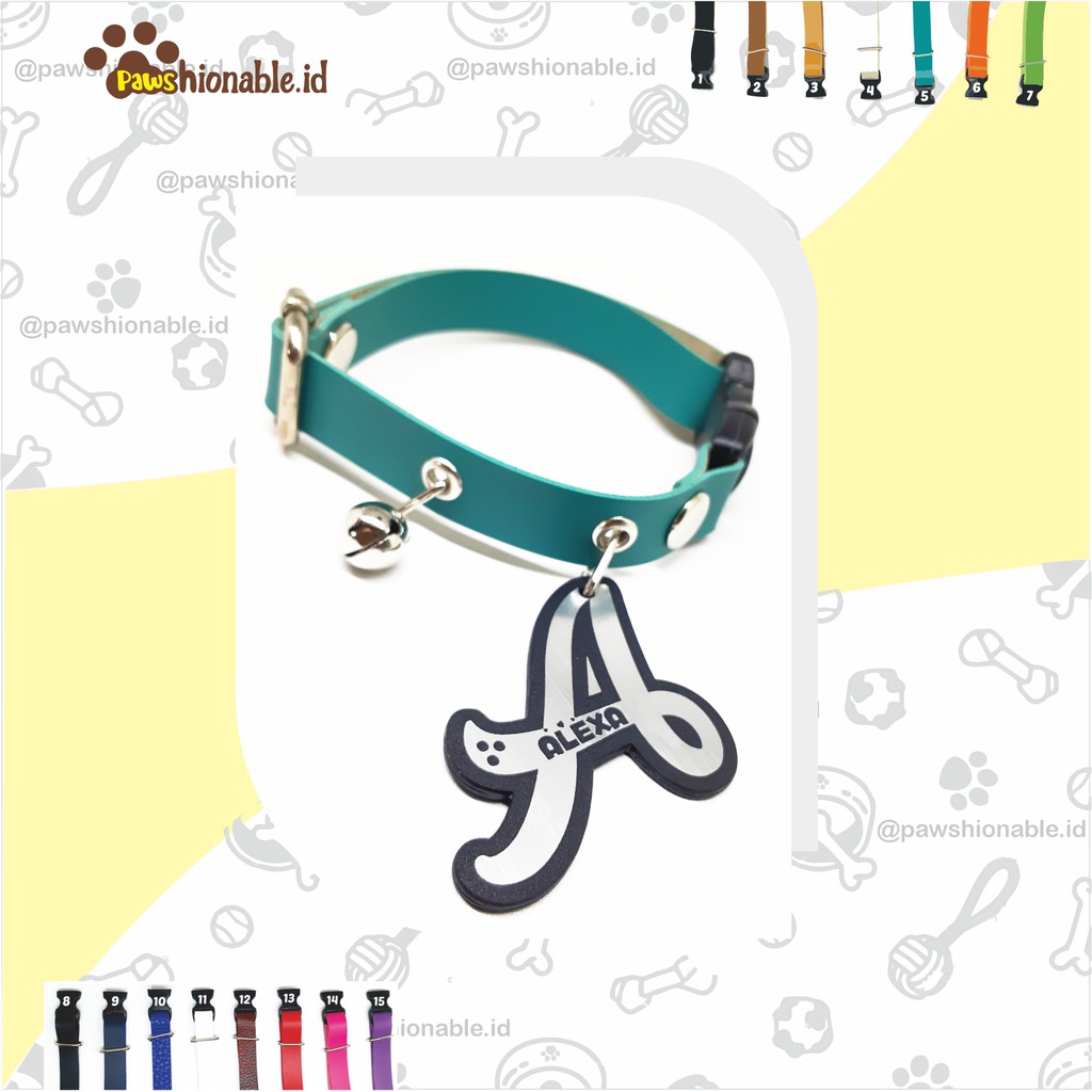 K13 - Kalung Custom Nama Kucing Anjing Murah Inisial Huruf PU Leather/Kulit Sintetis