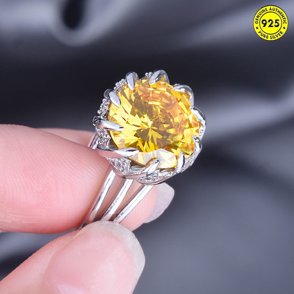 Cincin Model Terbuka Desain Bunga Teratai Hias Permataberlian Warna Kuning Untuk Wanita