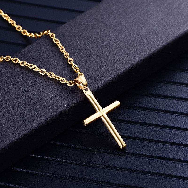 Kalung liontin Salib Pria Wanita warna Gold