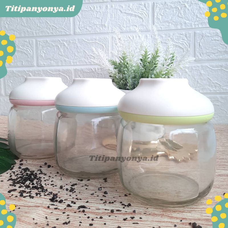 Toples Kaca Bening Stoples Kue Kering Lebaran /Candy Jar 900 ml Set Isi 3 Pcs (Leica)