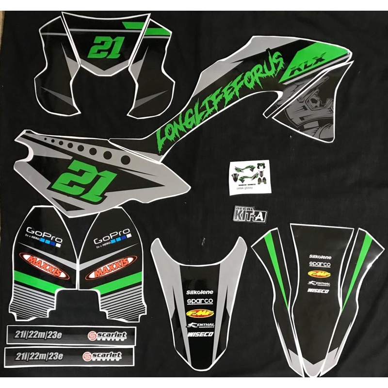 Decal Stiker KLX 150 BF Dekal Striping Sticker Motor KLX Bf Stiker Klx 150 BF Abu Abu Hijau