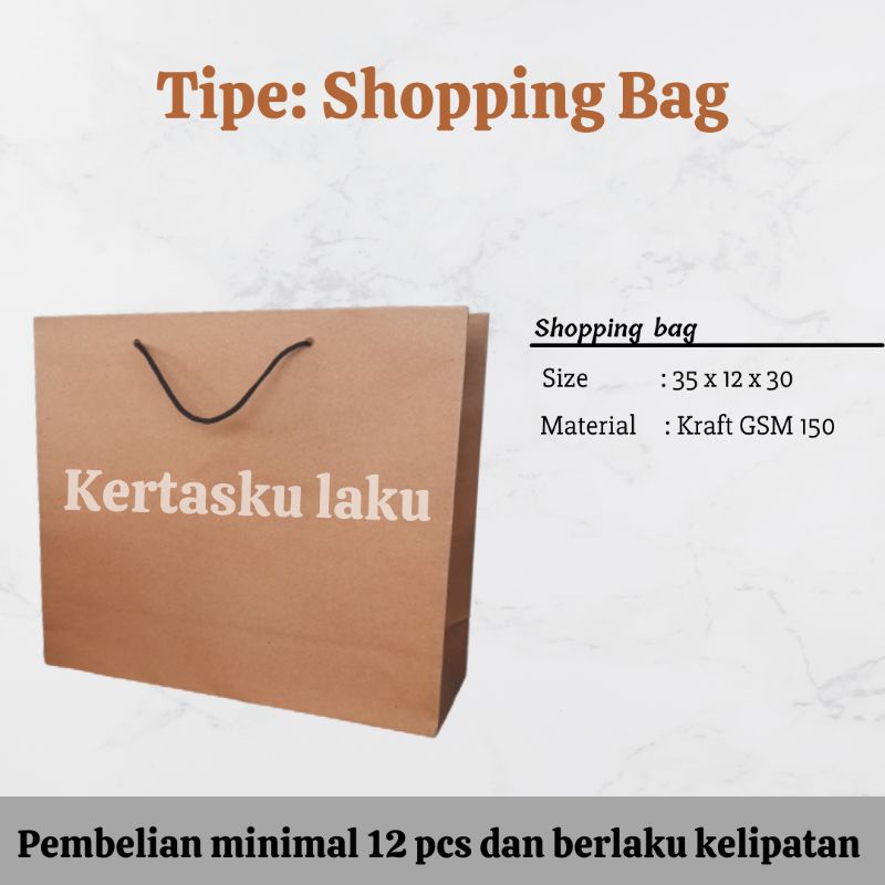 

Shopping bag Tali Hitam,tas kertas coklat polos, tas kertas belanja, Ukuran P35 L12 T30