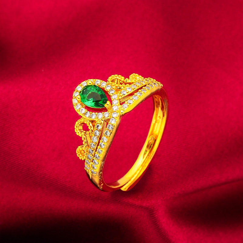 Cincin Lapis Emas Emas Asli Kadar 375 Desain Mahkota Aksen Berlian Emerald Ruby Sapphire Gaya Bangkok Untuk Wanita