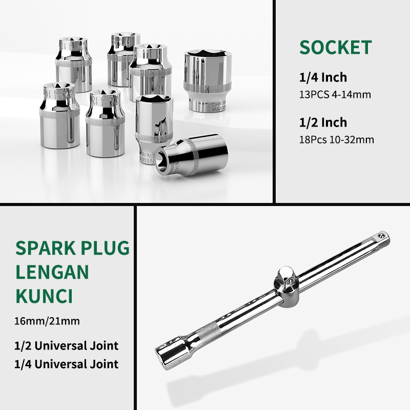 Isku Set Alat Kunci Pas 61 Potong Wrench Ring Wrench Set Auto Tool Set Tool Box Kunci Torsi Tool Set Motor Wrench Set/Tool Set Box  /Kunci Pas Tangan Kotak Alat Kunci Pas Mata Sok  Perbaikan Otomatis TOOL KIT