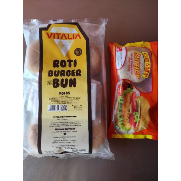 

BURGER SET MURAH (Roti Burger Polos Vitalia & Burger Daging Ayam Champ)