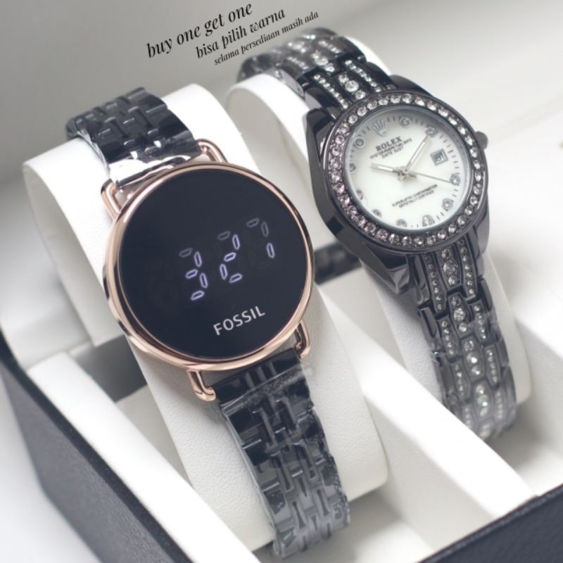 Jam Tangan Wanita/Cewek Fss Led X Rolex Diamond Dpt 2Pc Jam