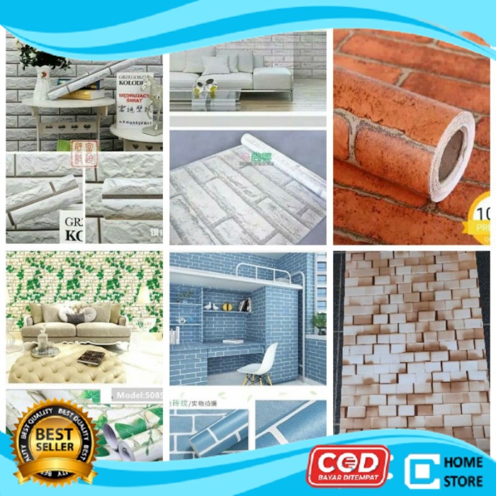 Promo Murah Wallpaper Dinding Bata Biru Coklat Hitam Merah Mix Premium Real HD 3D 45cm x 4,5m