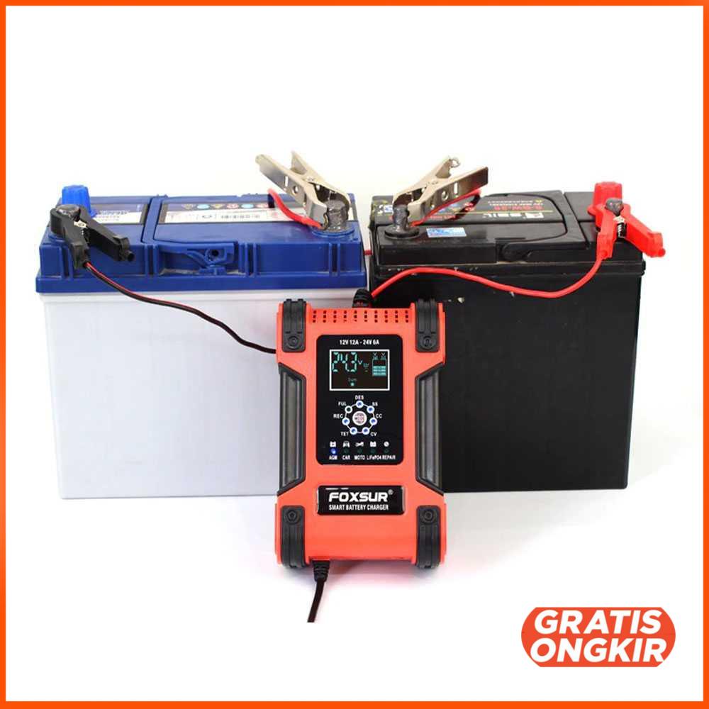 Charger Aki Mobil Motor 105W 12-24V 12A 200Ah with LCD