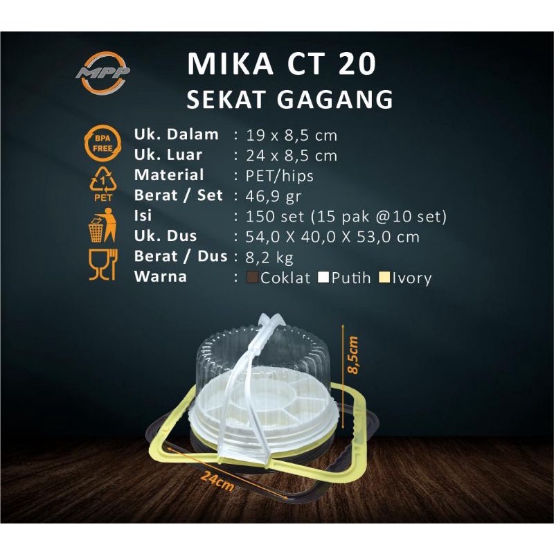 Mika Tumpeng Dengan Gagang Sekat 8 CT 20 ISI 10PCS Warna Coklat dan Putih