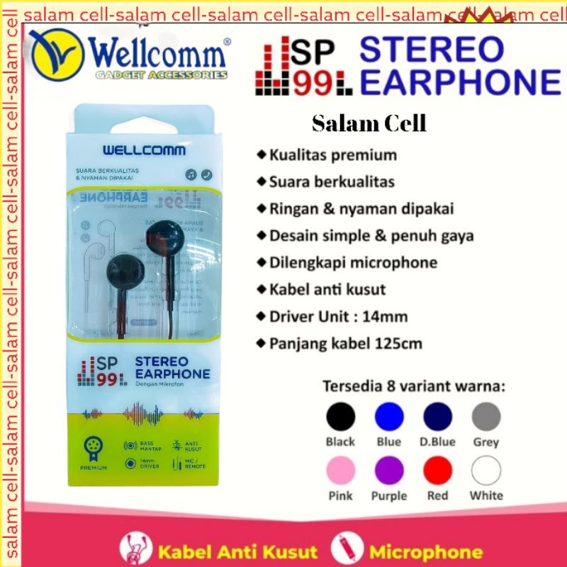 Headset WELLCOMM SP99 Bass Mantap Anti kusut Original Garansi Resmi