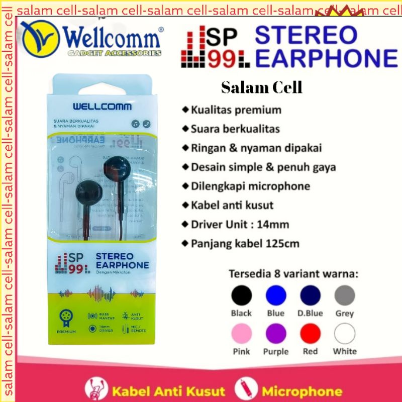 Headset WELLCOMM SP99 Bass Mantap Anti kusut Original Garansi Resmi