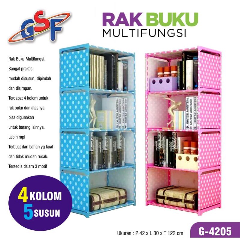 Rak Buku Susun 4 Rak Multifungsi Belakang Tertutup G-4205 Rangka Alumunium