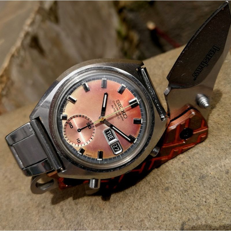 Original Vintage 70s Seiko automatic Chronograph 6139-8030 SALMON DIAL KS GS