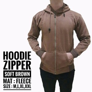 JAKET POLOS PRIA COWOK HOODIE SLETING COKLAT MUDA KEREN CASUAL