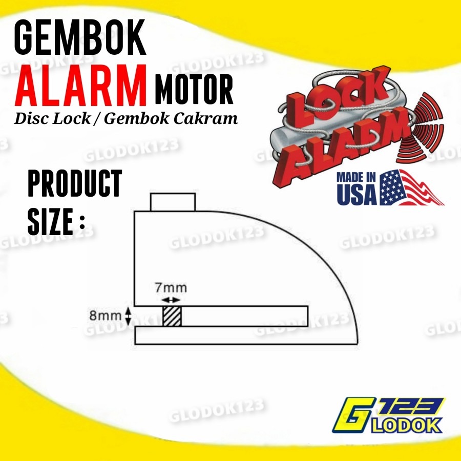 LOCK ALARM Gembok Alarm Moto Anti Maling Rem Cakram Disc ORIGINAL USA