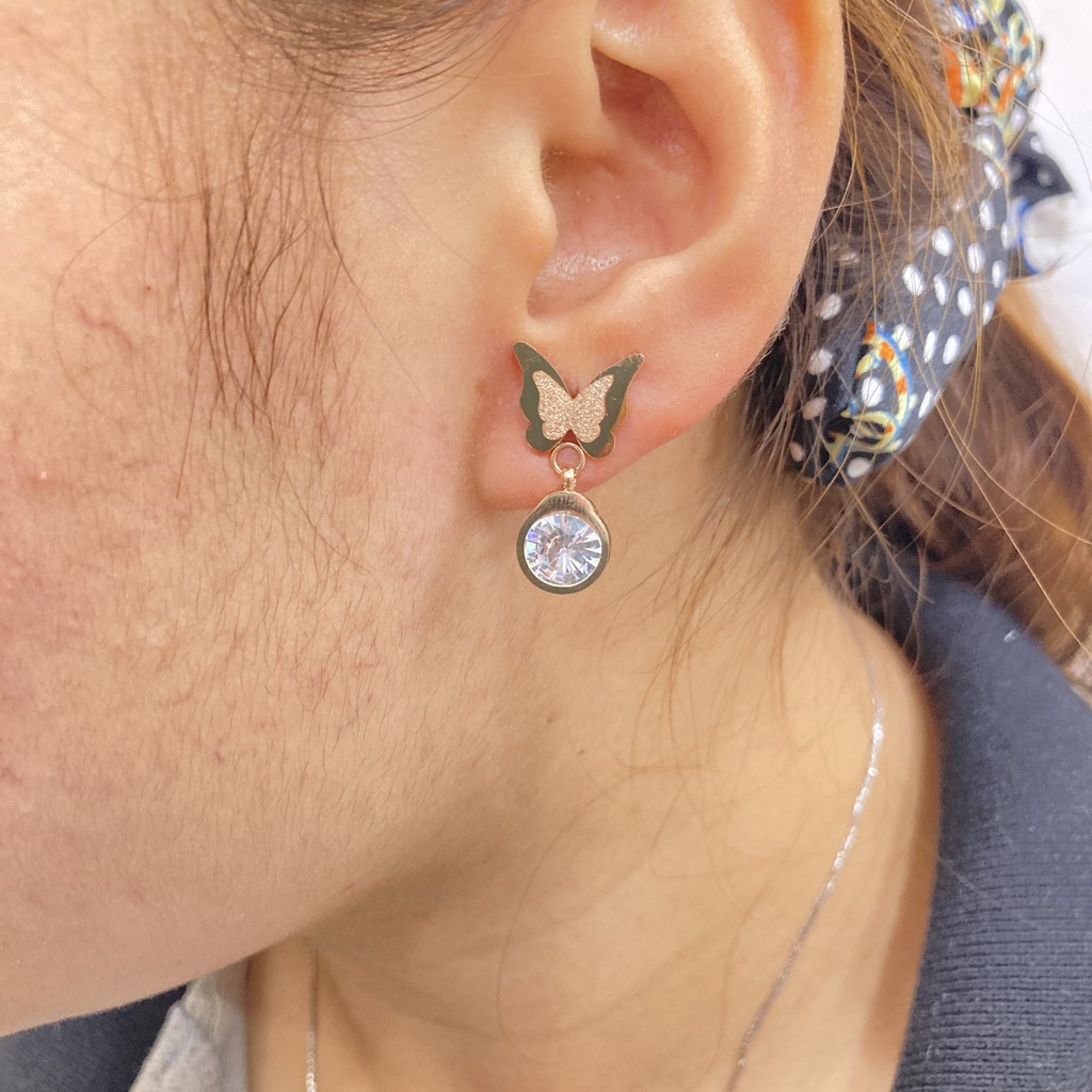 Anting Tusuk Titanium Kupu Mata Anti Karat Aksesoris Perhiasan