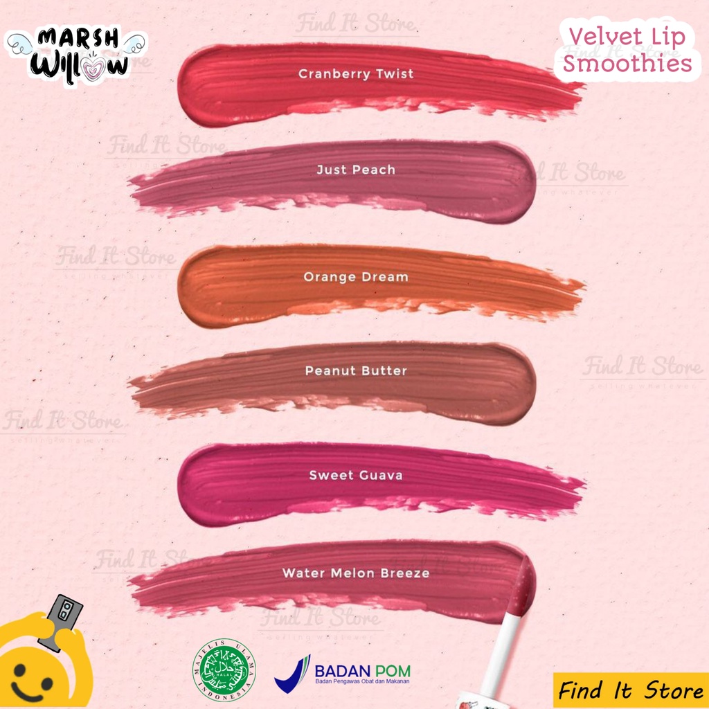 Marshwillow Velvet Smoothies Lip Cream | Lip Moist Velvet | Lip Smoothies | BPOM