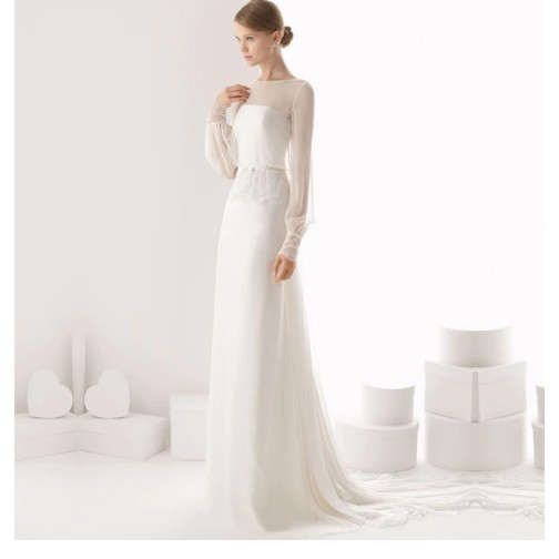 Gown Wedding 2020 Long sleeve simple satin chiffon bridal wedding dress gown