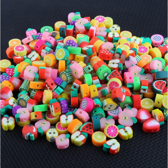 50Pcs Manik-Manik Spacer Polymer Clay Bentuk Buah Campur Untuk Membuat Perhiasan DIY