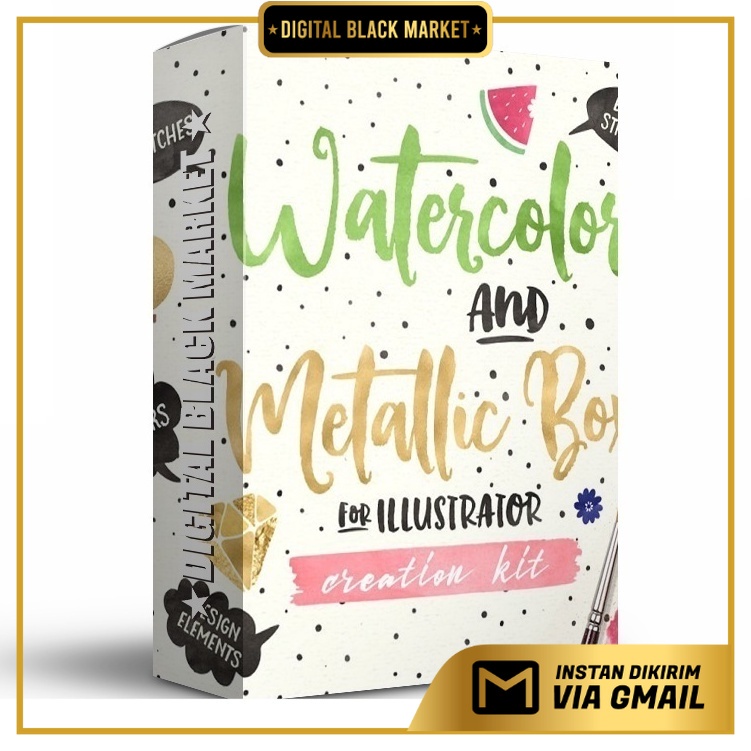 Watercolor And Metallic Box For Illustrator - Vector Designs