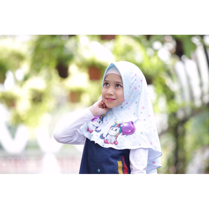 hijab instant UNICORN BUBBLE , bergo anak , hijab karakter lucu, jilbab lucu