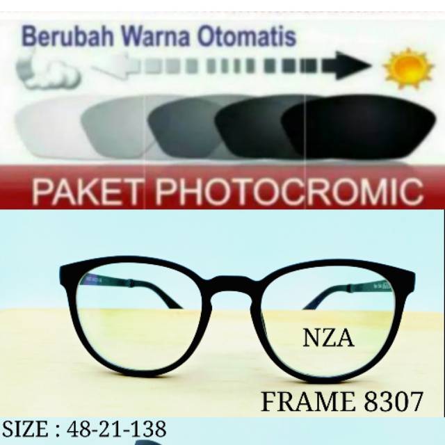 Paket Frame kacamata Lensa Photocromic Anti Radiasi Minus Plus dan Anti UV , Kacamata Terbaru