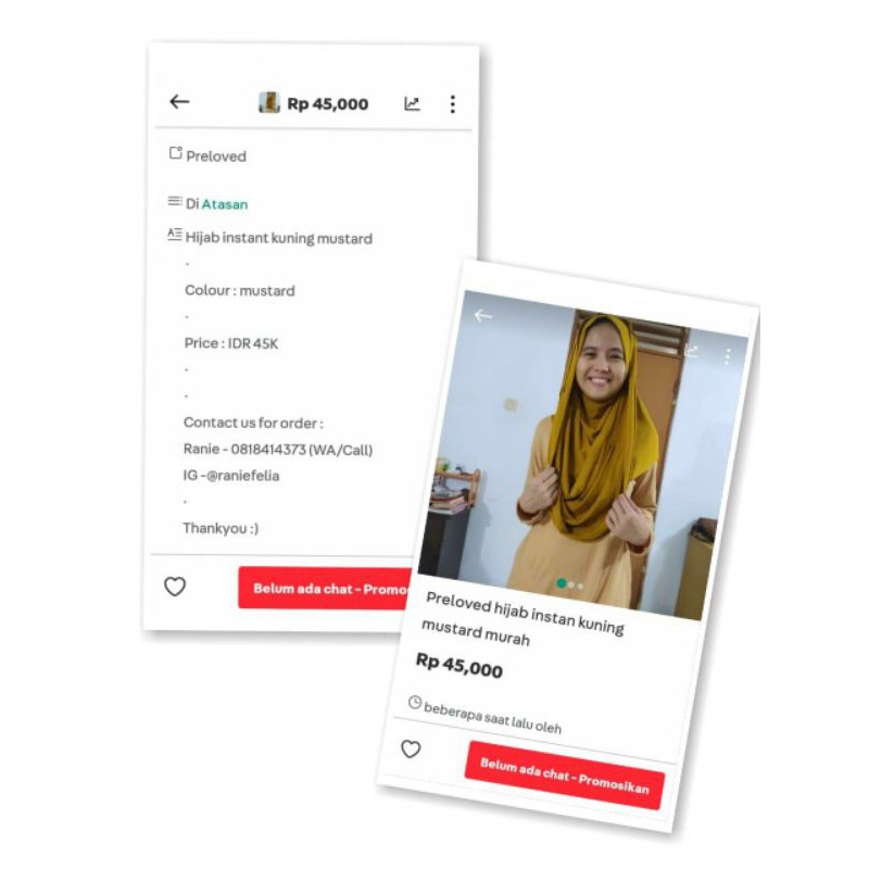 Preloved Hijab instan coklat tua/kuning mustard murah