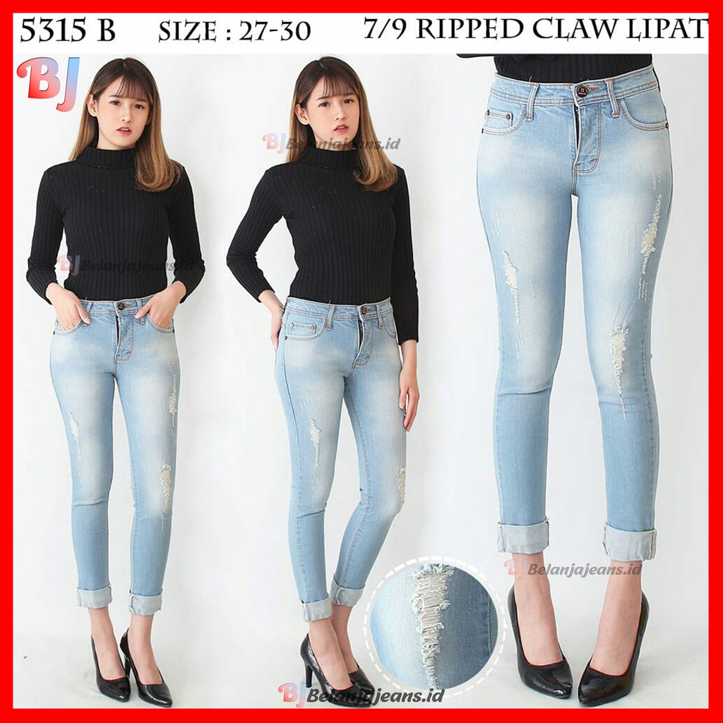 CELANA 7/9 RIPPED JEANS SKINNY PENSIL WANITA SOBEK LAPIS LIPAT GULUNG BAWAH ROBEK 7 PER 9 CEWEK 5315