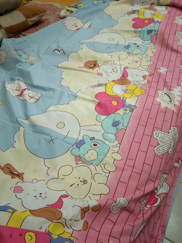 Sprei Homemade Perlengkapan Kamar Tidur Sarung Bantal Murah Karakter Motif Custom Bts Bt21 Biru Cod