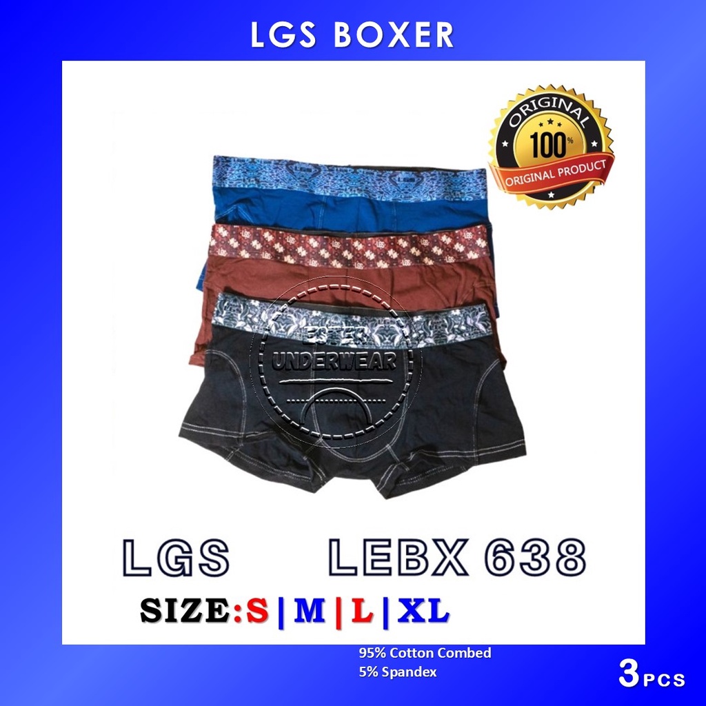 CELANA DALAM BOXER LGS 638 ISI 3PCS  |BOXER LGS KARET BATIK