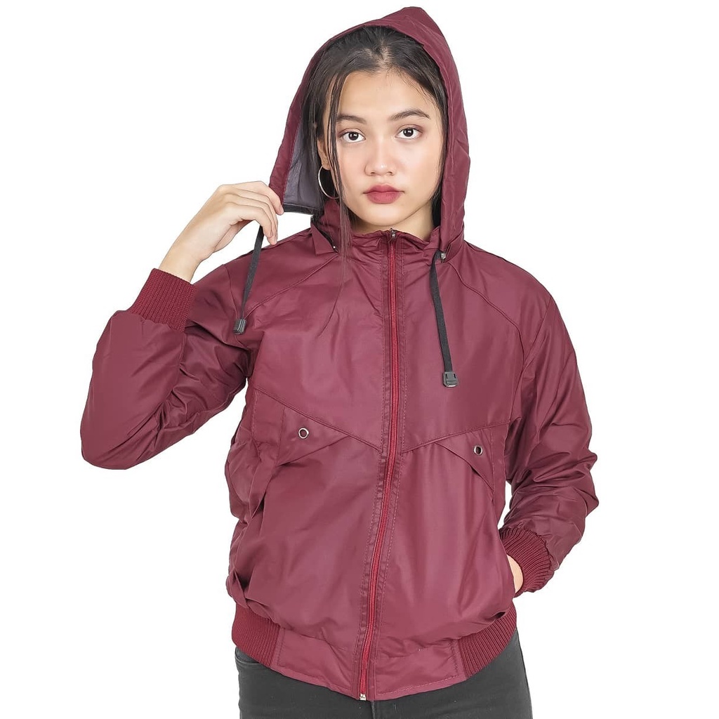 Jaket Wanita Parasut - Jaket Waterproof Wanita Hoodie Anti air premium