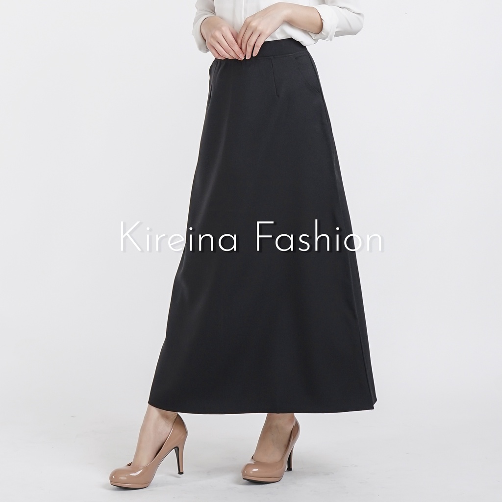 Rok Pinggang Karet Premium Rok Kerja Panjang Rok Line A Formal Rok Mayung Bahan Grasella | Kireina Fashion