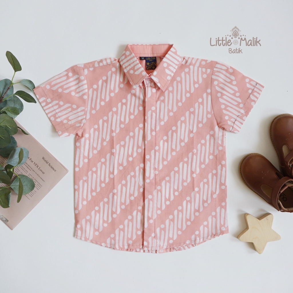 Kemeja Batik Anak Lengan Pendek By Little Malik Batik, Garutan, Warna Peach