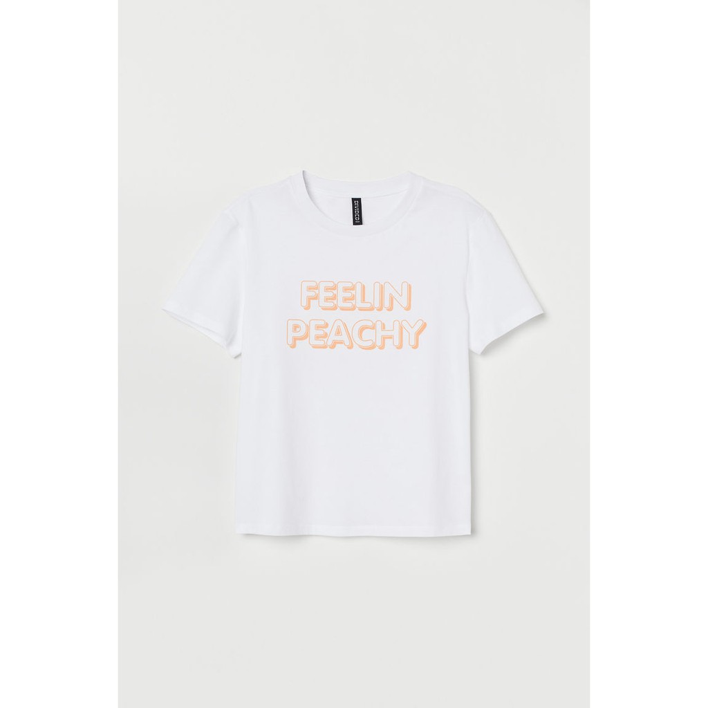 hnm - SALE BAJU WANITA - T-SHIRT WOMAN COTTON 100% - ORIGINAL HnM - WHITE FEELIN PEACH