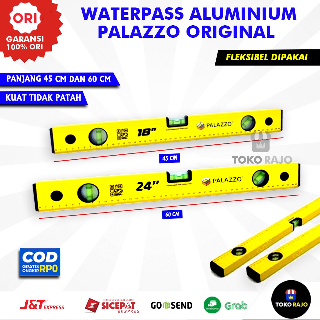 Waterpass Waterpass Alumunium Allumunium Panjang 45 & 60 cm PALAZZO Alat pengukur Kemiringan