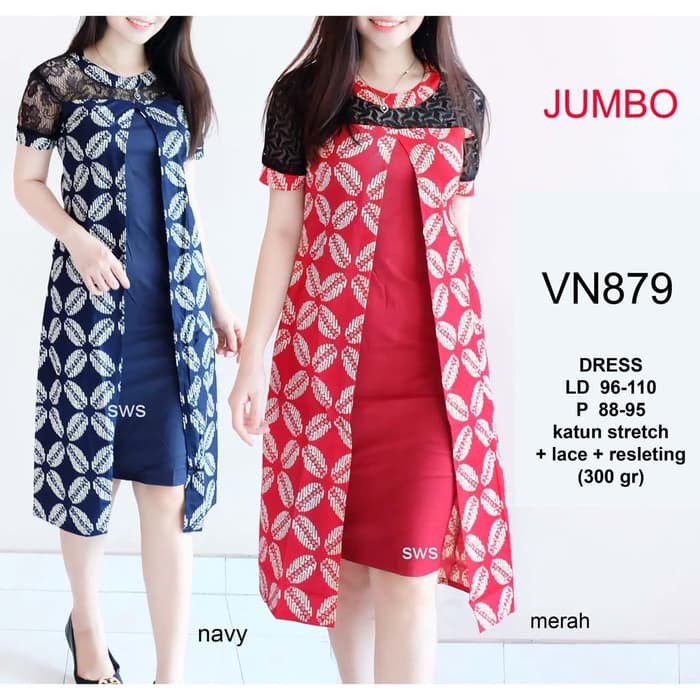 DRESS BATIK    Dress Batik Wanita Big Size Dress Batik Modern Jumbo Terbaru Nia      IWAZAH OFFICE