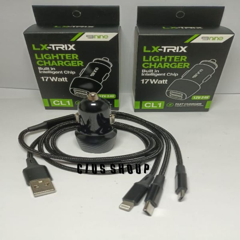 LIGHTER CHARGER CAR DUAL USB + CABLE 3 IN 1 FAST CHARGER 12V-24 V 17 WATT NINE